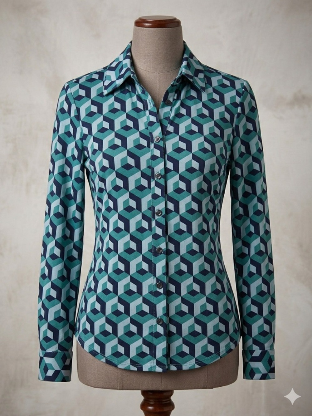 Philosophy Geometric Print Button-Down Shirt - Teal & Navy